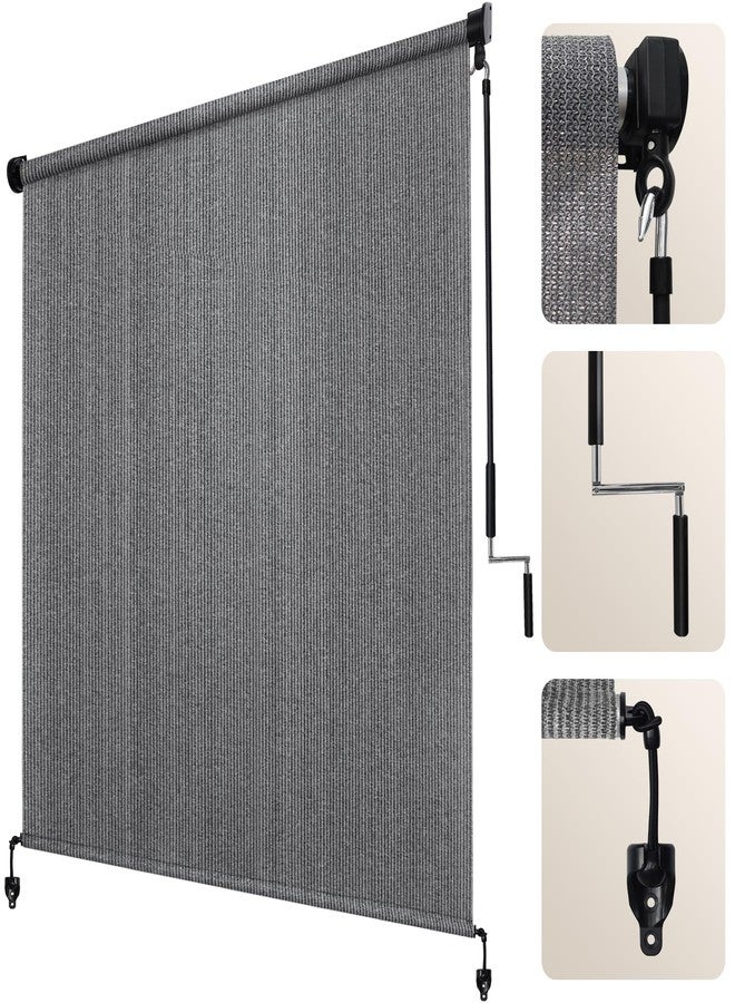 Artpuch Outdoor Roller Shade 6' W x 6' H, Gray Exterior Cordless Patio Shades Roll Up Blinds with Spliced Pole Design, (2 Poles, One-Piece Fabric) - Image 1
